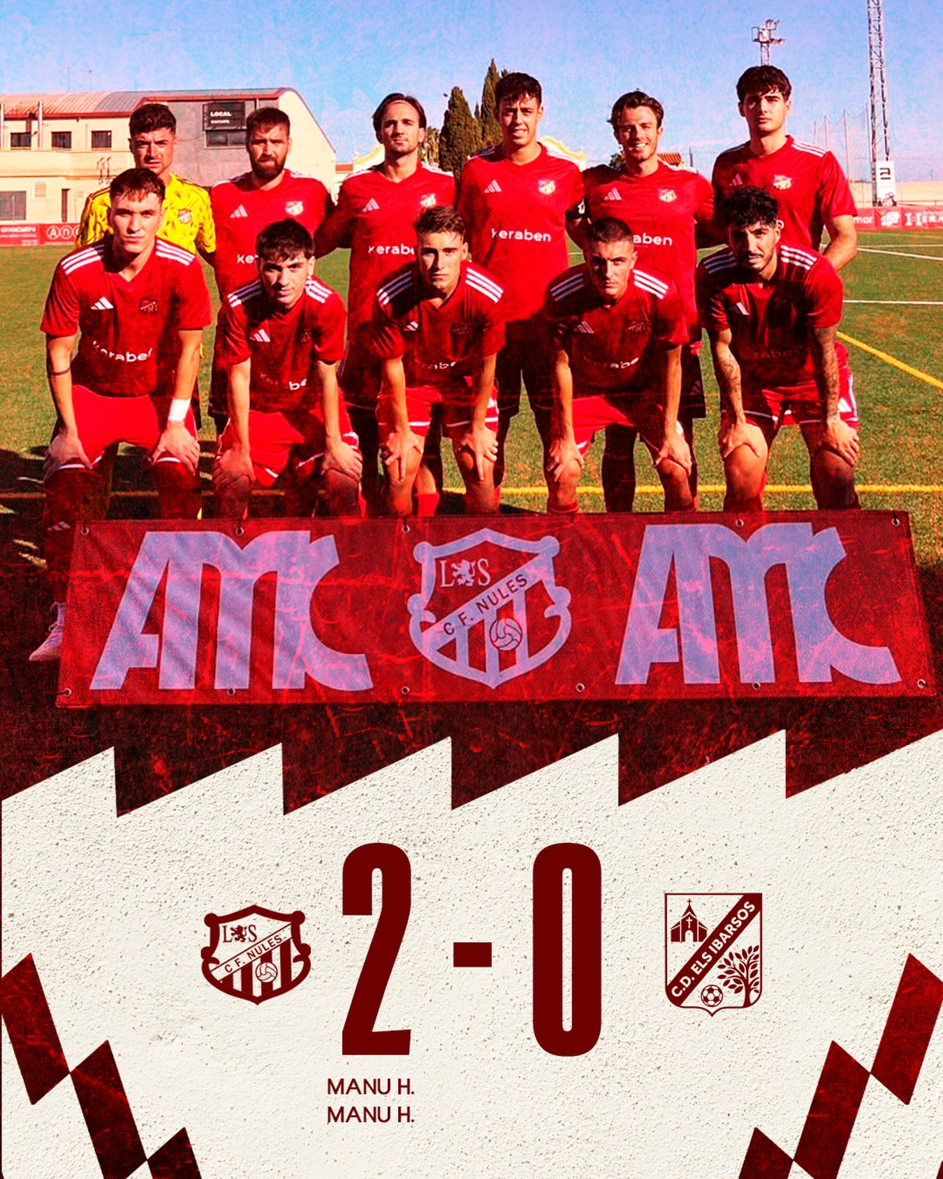LA PRIMERA DE LA TEMPORADA!!

Una primera parte marcada por nervios e imprecisión con balón en los primeros instantes de juego y dando oportunidad al rival a tener ocasiones de gol. Tras el parón de agua el equipo tuvo mas tranquilidad y generó varias ocasiones de gol que no pudieron ser culminadas.

Tras ir al descanso 0-0, la segunda parte cambió trascendentalmente y el equipo local tuvo un ritmo alto con balón generando así, ocasiones claras de gol. En el minuto 68 el equipo local se adelantaría tras un gran gol de Manu hueso y finalmente tras un acción a balon parado en el minuto 76 el Nules sentenciaría la primera victoria del año.
VAMOS!! 💪🏼❤️🦁

#cfnules #rogets #somequipsomnules #tornemasomiar